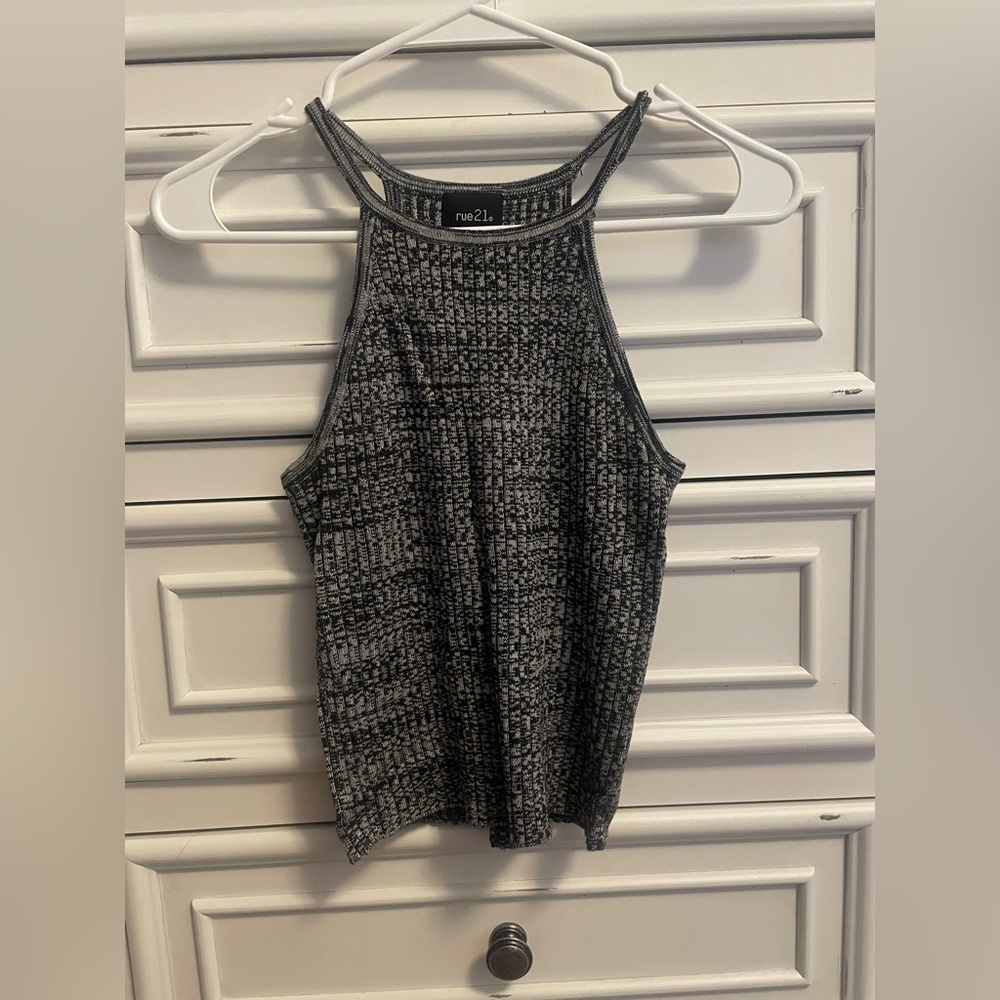 **Buy 4 Get 1 Free. $5 items only!** Black and Gray Ribbed Crop Sweater Tank Top